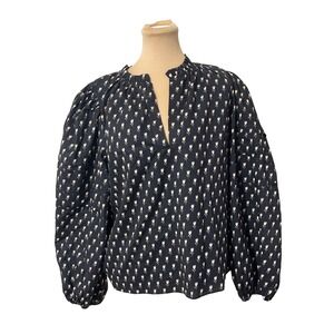 Aureum Floral Puff Sleeve Blouse L Black Cottagecore Boho Ruffle Neck Casual